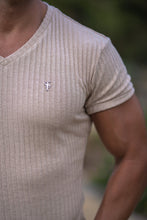 Load image into Gallery viewer, Father Sons Classic Beige / Gunmetal V Neck Ribbed Crew - FSH439 (Pre order / Dispatch date 12th September)