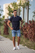 Load image into Gallery viewer, Father Sons Classic Navy Honeycomb Textured Polo Shirt with Contrast Collar Short Sleeve  - FSH424
