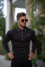 Load image into Gallery viewer, Father Sons Classic Black Pima Polo Shirt with Contrast Collar Long Sleeve  - FSH426
