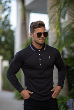 Load image into Gallery viewer, Father Sons Classic Black Pima Polo Shirt with Contrast Collar Long Sleeve  - FSH426
