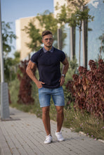 Load image into Gallery viewer, Father Sons Classic Navy Honeycomb Textured Polo Shirt with Contrast Collar Short Sleeve  - FSH424
