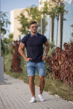 Load image into Gallery viewer, Father Sons Classic Navy Honeycomb Textured Polo Shirt with Contrast Collar Short Sleeve  - FSH424
