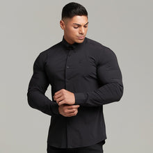 Load image into Gallery viewer, Father Sons Classic Black Stretch Shirt with Gold Pin Collar - FS569
