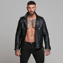 Load image into Gallery viewer, Father Sons Black Leather Jacket with Belt Detail - FSH313
