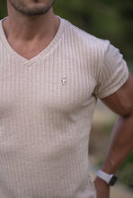 Load image into Gallery viewer, Father Sons Classic Beige / Gunmetal V Neck Ribbed Crew - FSH439 (Pre order / Dispatch date 12th September)
